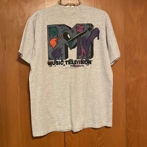 Original Vintage MTV 1992 T-Shirt made in USA 100% Cotton Paint Logo Lrg
